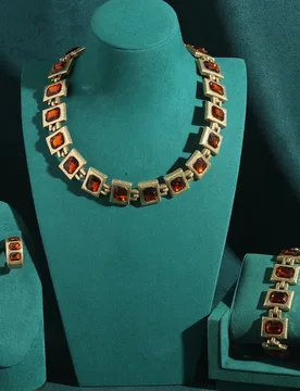 Vintage Crystal Orange Jewelry Sets Gold Color Luxury Choker Necklace Earrings Charm Bracelet For Wedding Bridesmaid Accessories - Aliexpress - FashionsVida
