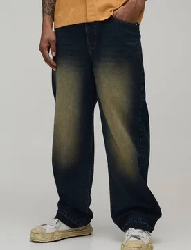 Herren Vintage Getönte Waschung Umgeschlagener Saum Entspannte Passform Jeans Hosen Vintage Blue Größe 46R - boohooMAN - FashionsVida