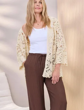 Crochet Cardigan Sweater - Ecru - Size: 10-12 - Cotton Traders - FashionsVida