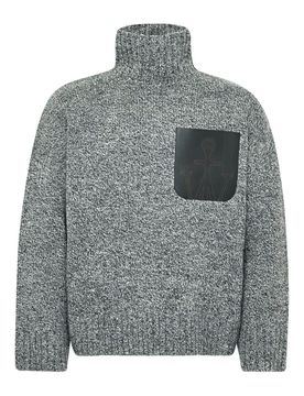 High-neck Leather-pocket Sweater