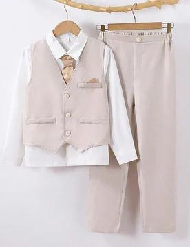 Conjunto de 3 piezas de traje formal de estilo coreano elegante y ajustado para niños preadolescentes, para boda o fiesta. Conjunto de 3 piezas con c - Shein - FashionsVida