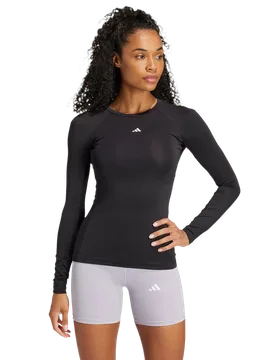 Techfit Long Sleeve Training Top Women T-Shirts - Black - Size XS (4-6) - Poly Mesh - Black - Size: Extra Small - Adidas - FashionsVida