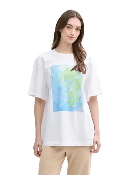 Maglietta A Maniche Corte Boyfriend Print Ceramic White S - Tom tailor - FashionsVida