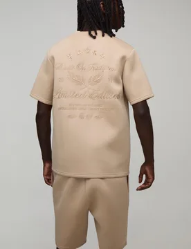 Mens Limited Edition Embroidered Regular Fit Bonded Scuba T-Shirt & Slim Pintuck Short Set - Taupe - Size Large - boohooMAN - FashionsVida