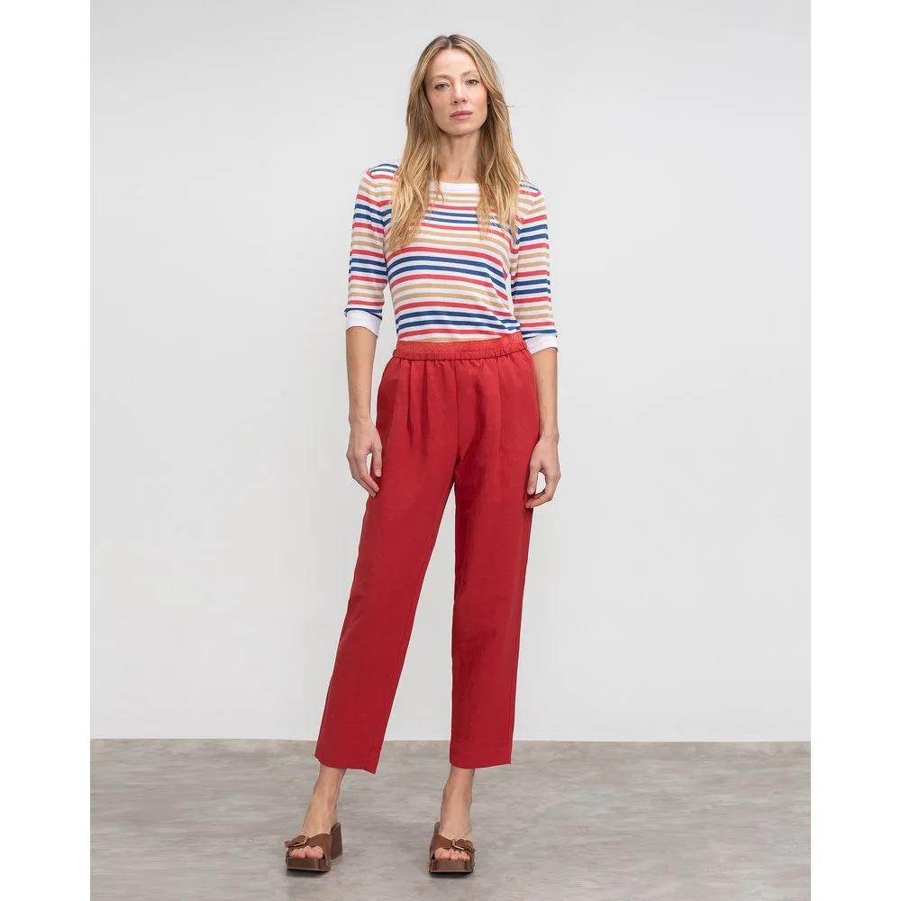 Pantalones rectos de mujer recto con cintura de goma elástica - Lasserre - FashionsVida