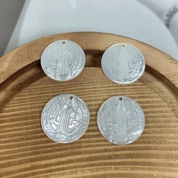 Mother Of Pearl Shell Round San Benito Charm Necklace Pendants For Jewelry Making