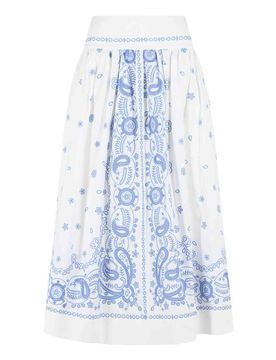Gonna midi ricamata in cotone e blu