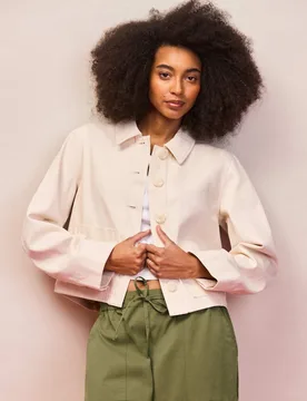 Denim Patch Pocket Lightweight Cropped Jacket Ecru female - RO&ZO - FashionsVida