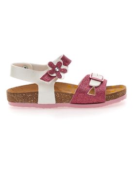 Sandali bianco e fucsia con fiore glitterato 257A084SR 33
