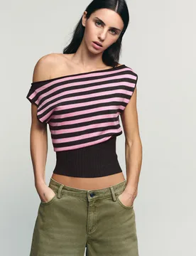 Top Col Bateau En Maille S Rose - Bershka - FashionsVida