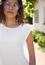 Street One Dropped Shoulder Blusenshirt mit Rundhals female Weiß