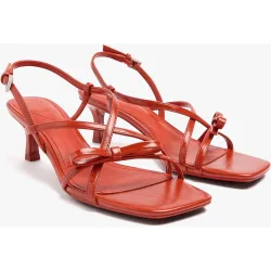 Sandalias de tacón de mujer con tiras y lazo decorativo con hebilla