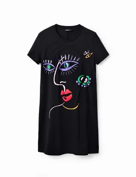 Robe t-shirt visage arty BLACK S female - Desigual - FashionsVida