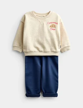 Piece Cotton Rich Croissant Outfit (0-3 Yrs) Natural male - JoJo Maman Bébé - FashionsVida