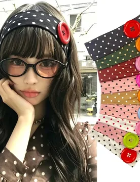 Fashion Dopamine Polka Dot Elastic Headband with Colorful Button for Women Charm Y2K Cute Sweet Hair Accessories Dating Daily - Aliexpress - FashionsVida