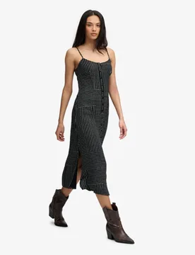 Superdry Damen Bedrucktes Midi-kleid mit Knopfleiste Black - Größe: 42 - 64.99 - FashionsVida