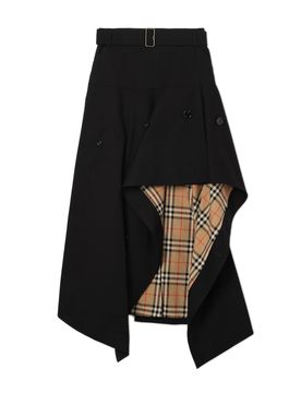 High-Waisted Asymmetrical Midi Cotton Gabardine Skirt