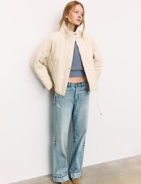 Stradivarius Pufferjacke Ecru XL