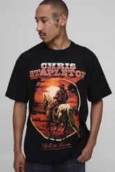 Herren Übergroßes Chris Stapleton Lizenz-Print Oberteil Black Größe Small