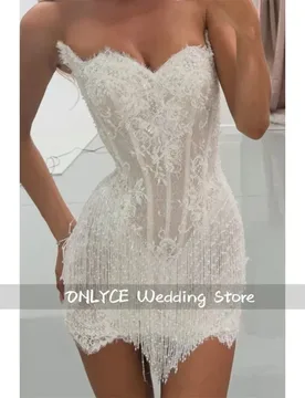 Customized White Exquisite Lace Tassels Mini Wedding Dress Sweetheart Neck vestidos de noche Sheath After Party Gown 2026 - Aliexpress - FashionsVida