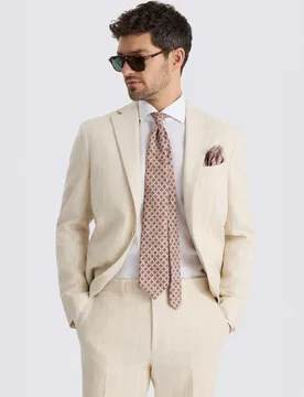 Slim Fit Pure Linen Striped Suit Jacket Camel male - MOSS - FashionsVida