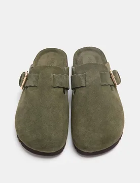 Suede Scallop Edge Strap Clogs Olive female - M&S - FashionsVida