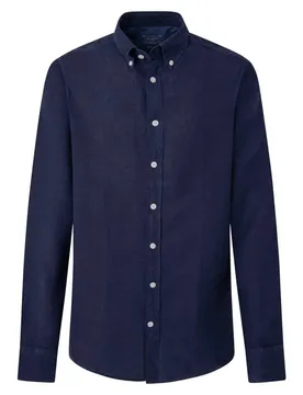 Chemise à Manches Longues Garment Dye Linen B Navy S - Hackett - FashionsVida