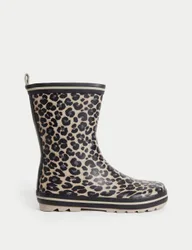 Kids' Leopard Print Wellies (4 Small - 6 Large) Black Mix Female