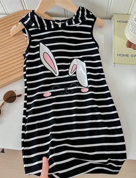 Vestido con capucha de punto a rayas de estilo deportivo y urbano para niña, vestido a rayas para niña en primavera/verano
