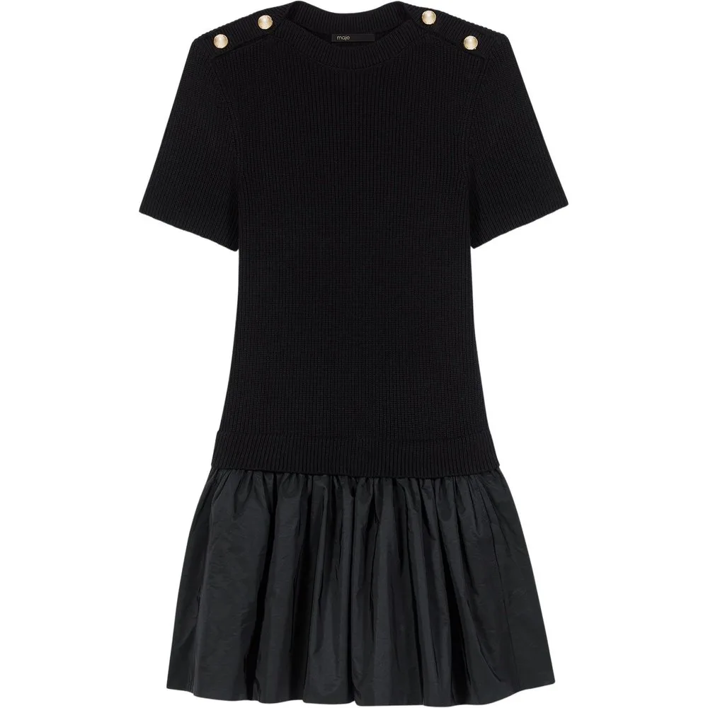 Vestido corto acanalado y de tafetán - Maje - FashionsVida