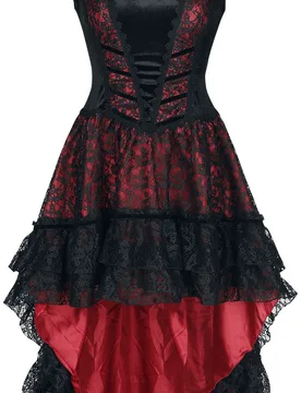 Mittelalter Kleid knielang - Gothic Dress - XS bis 4XL - für Damen - Größe S - schwarz/rot - Frauen - female - Sinister Gothic - FashionsVida