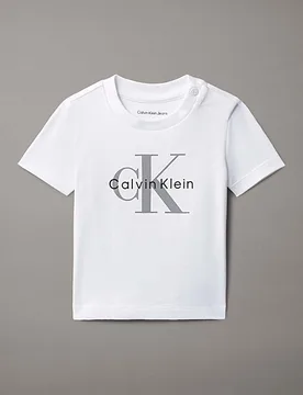 T-shirt bianca in cotone stretch a maniche corte con logo monogram - Calvin Klein - FashionsVida