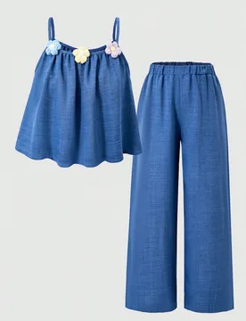 Conjunto versátil de 2 piezas de moda de verano para niñas, top de tirantes con diseño de espalda abierta y botones, tela tejida, top ajustado + pa - Shein - FashionsVida