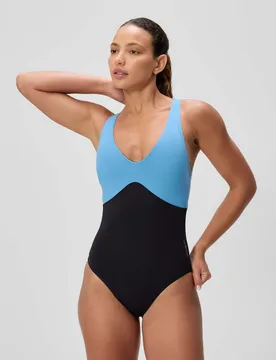 Sculpture Colour Block Scoop Neck Swimsuit Blue female - Speedo - FashionsVida