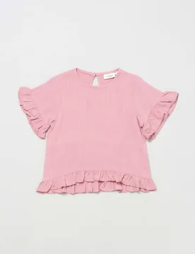 Camicietta malva in lino e viscosa a maniche corte con rouches - Lil' Atelier - FashionsVida