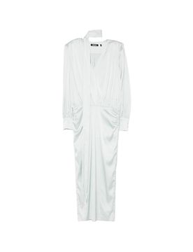 Long-Sleeved Midi Dress with Scarf Tail and V-Neck