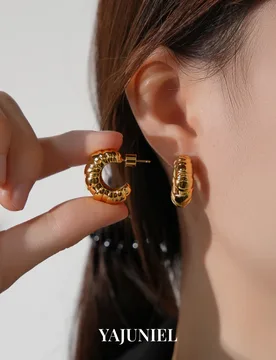 YAJUNIEL 24K Gold Plated Chunky Croissant Hoop Earrings for Women Hypoallergenic Textured Horn Shape C-Hoop Earrings - Aliexpress - FashionsVida