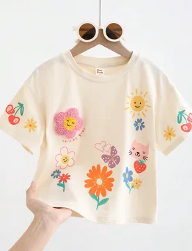 Blusa holgada de manga corta, de cuello redondo, con patrón de frutas, de tejido suave para niña joven - Shein - FashionsVida