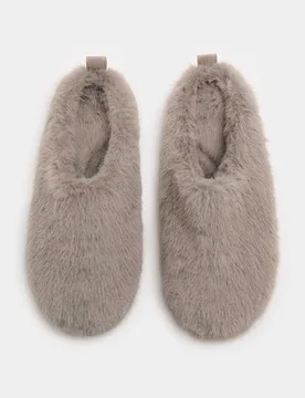 Faux Fur Back Tab Mule Slippers Light Grey female - M&S - FashionsVida