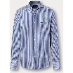 Camisa de hombre de algodón con finas rayas y bolsillo en el pecho club fit