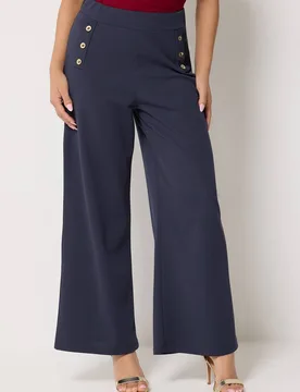 Women's Petite Military Button Trousers in Mid Navy Size: 16 - Mid Navy - Size: 16 - M&Co - FashionsVida