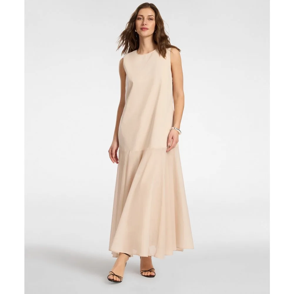 Vestido largo modelo sin mangas con volante fruncido - Elena Miró - FashionsVida