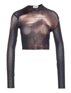 Top asimmetrico a maglie nera