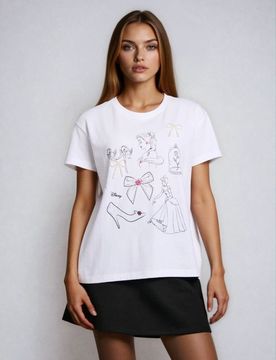 T-shirt in cotone con stampa Cinderella - bianco