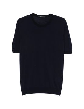 Cotton Short-Sleeved Ribbed Sweater