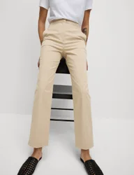 Cotton Rich Straight Leg Ankle Grazer Trousers Buff female