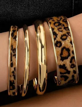 Y2K Sweet Cool Leopard Print Bracelet Set, Smooth Stackable Bangles, Streetwear Trendy Minimalist Jewelry - Aliexpress - FashionsVida