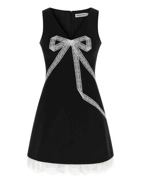 Abito mini in pizzo crÃªpe con fiocco