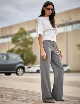 Pantalon Wide Leg 44 Gris - Bershka - FashionsVida