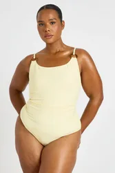 Womens Plus Trim Detail Scoop Neck Swimsuit - Yellow Polyamide - Size 26 Uk